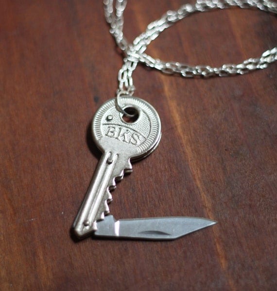 Key Shaped Pocket Knife Necklace