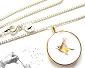 Thaumatrope illusion NECKLACE .. The Goldcrest and the Cage .. Limited Edition