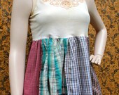 REVIVAL Upcycled Tank Top Shirt, Shabby Chic , Farm Girl Plaid, Small to Medium, Recycled, Repurposed, EcoFriendly, Women's