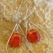 Peach and Silver  Dichroic Fused Glass Drop Earrings, Fused Glass Hoop Earrings, Sunset Orange Glass Earrings