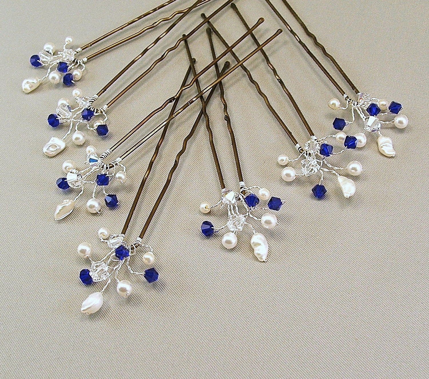Custom Wedding Hair Accessories, Swarovski Cobalt Crystal, Handwired Bridal Hair Pins, Cobalt Wedding Hair Pins