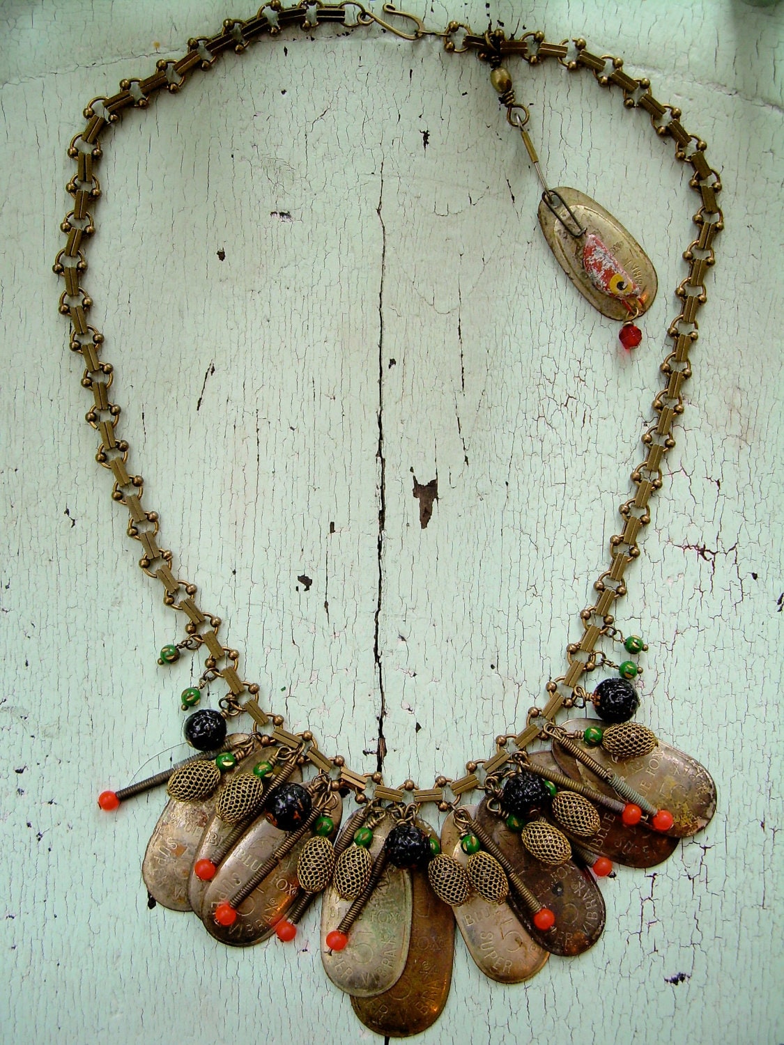 Necklace - Repurposed Vintage - Hunting and Fishing Series - lesliejanson