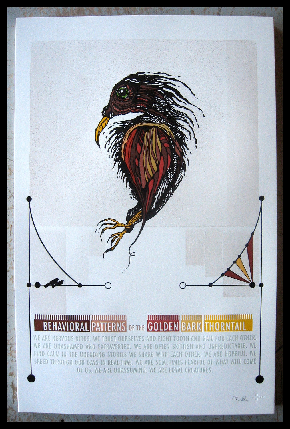 Golden Bark Thorntail, 1 of 3 Letterpress Bird