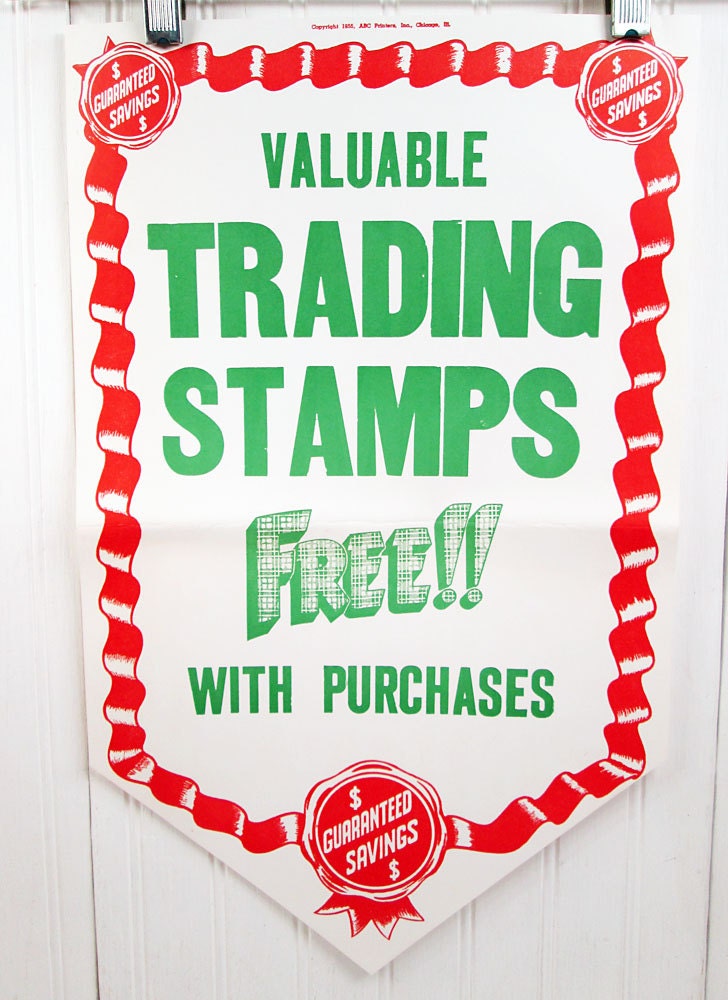 Vintage Grocery Store Poster 1950s - Trading Stamps Free With Purchase Sign