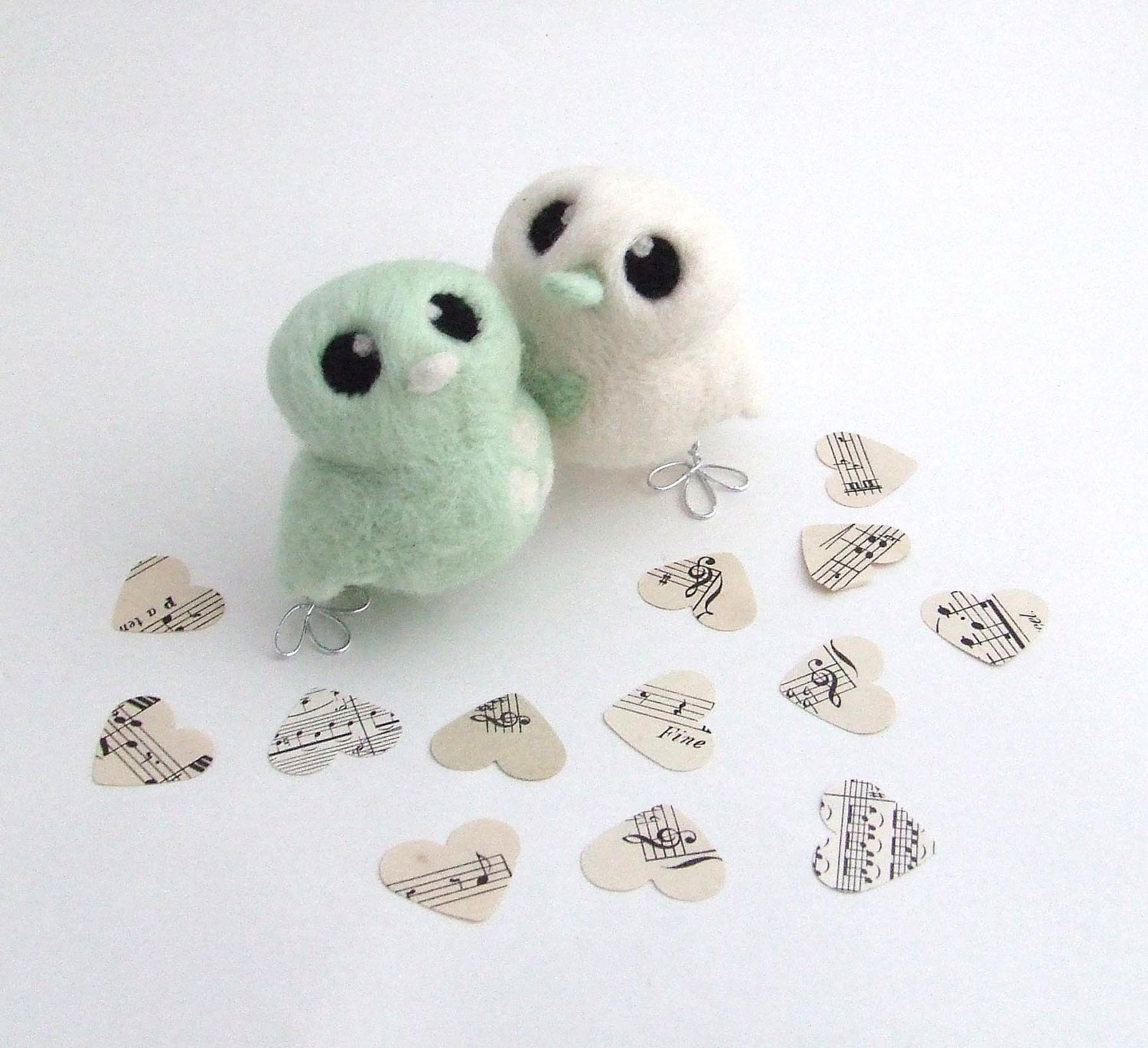 Bird Wedding Cake Topper Pale Pepper Mint Green and Natural White Love Birds