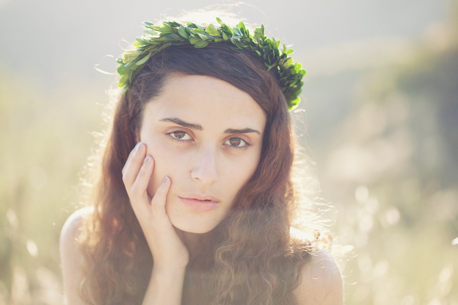 Bridal hair crown, Natural boxwood wreath, Wedding accessory, Grecian goddess, head piece - ATHENA