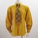 60s Shirt Vintage Mens Lancer Huge Collar Blousey Gold Polyester Crepe Shirt M L