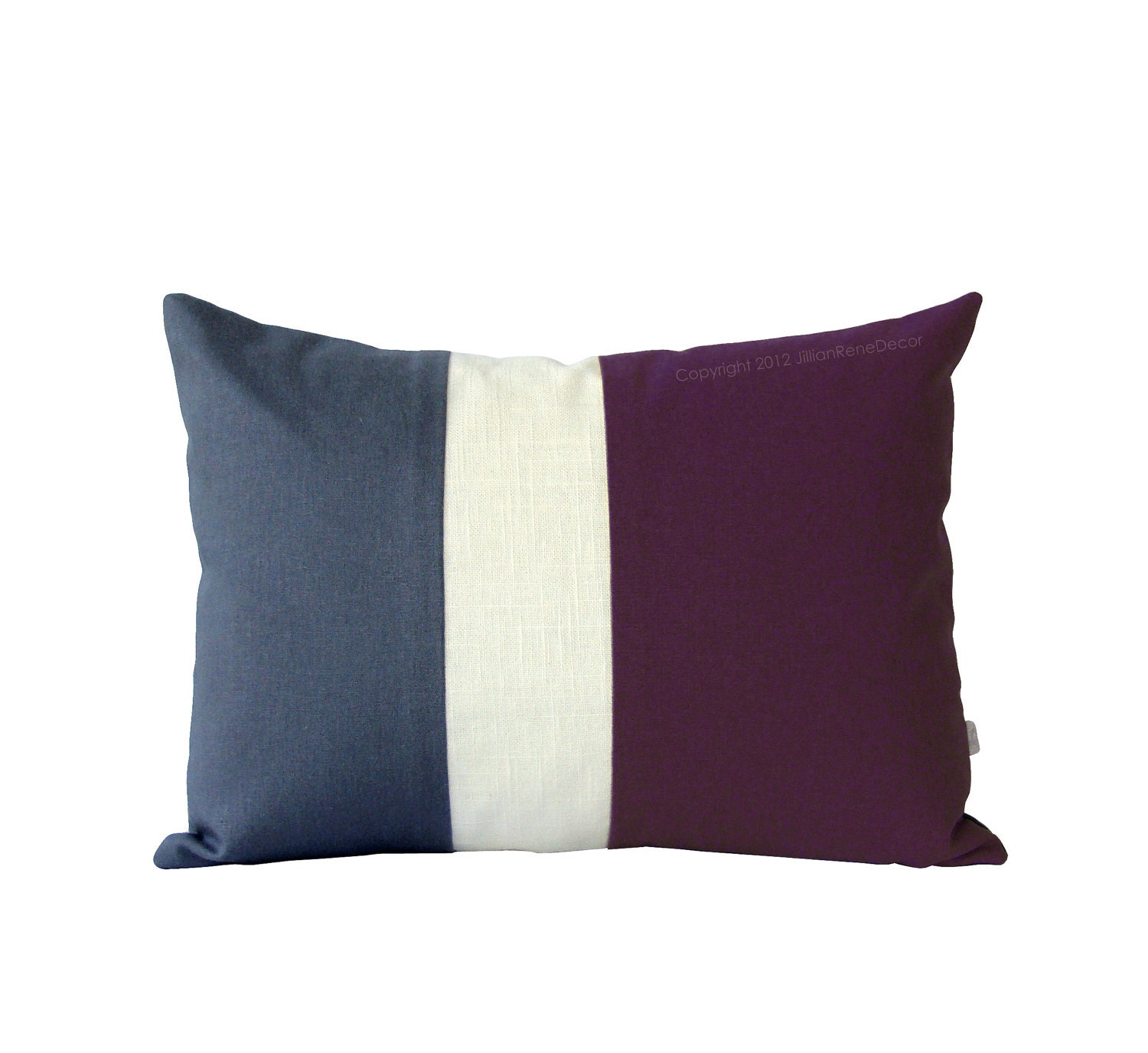 Colorblock Stripe Pillow in Plum, Cream and Charcoal Gray Linen by JillianReneDecor Modern Home Decor Color Block Purple