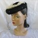 1940's Vintage Open Crown Black Tilt Hat with White Flowers and Veil by Carol