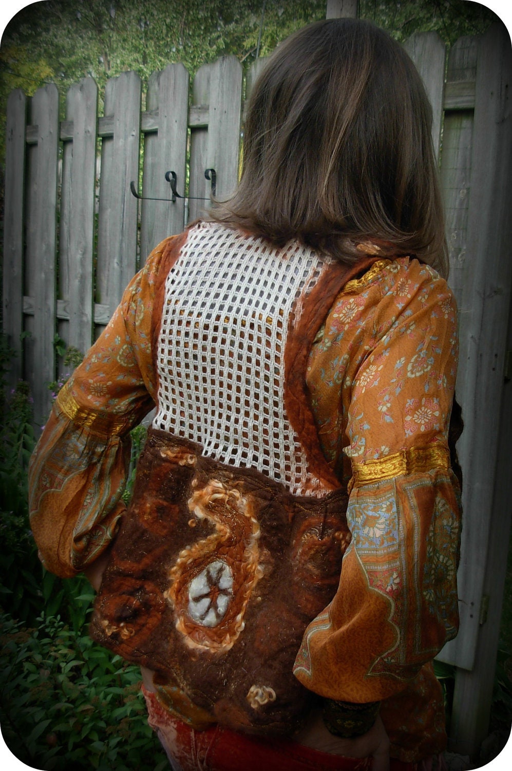 Harvest Paisley Crochet Hippie Nuno Felt  Vest Namaste' Creations