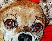 CHIHUAHUA dog art print fawn and white red bright colors 5x7