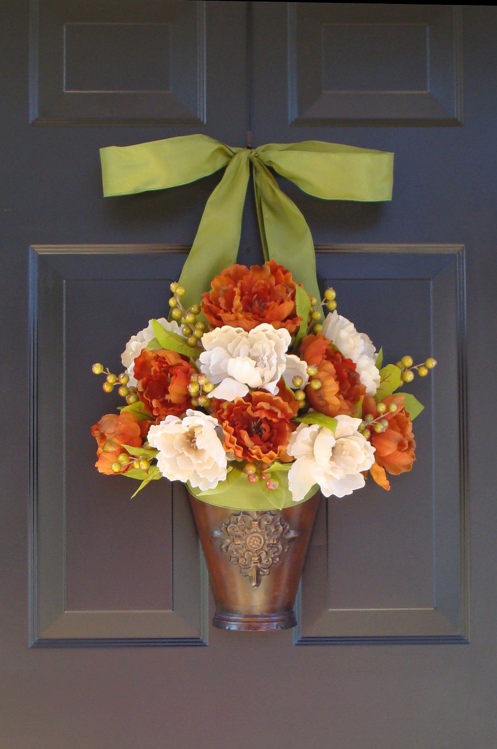Peony Fall Wreath with Berries, Fall Wreaths Autumn Harvest, Thanksgiving Fall Wreath Personalize with Ribbon