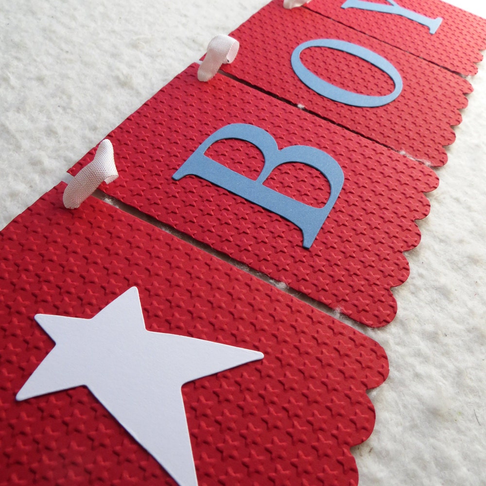 It's a Boy Banner - Embossed Stars - READY TO SHIP - Boy Baby Shower Decor Its a Boy Garland