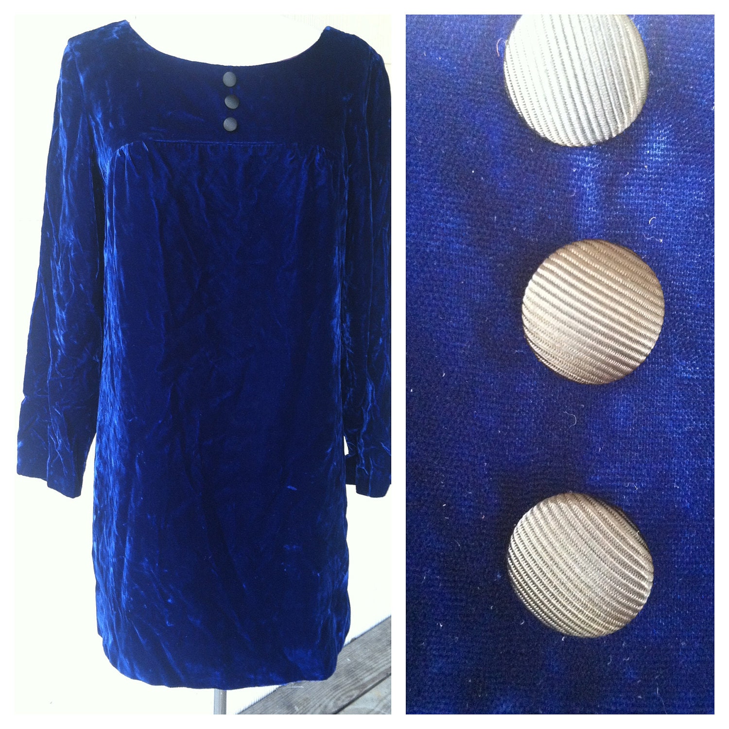 VINTAGE 60s MOD velvet mini blue dress scooter
