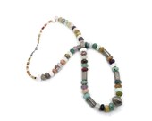 Quartz Amethyst Agate & Metal Stone Beaded Necklace - Long Statement Necklace -  Boho Ethnic Tribal -  InVintageHeaven