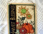 Harvest Blessing Fall Decoration Handmade Quilt Wall Hanging Pumpkin Orange Phrase Thanksgiving Sunflower Autumn Leaves Berries