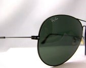 Vintage  Black Ray Ban Sunglasses 62 14 AVIATORS  Made in USA , Excellent,Rare Black Chrome  frames