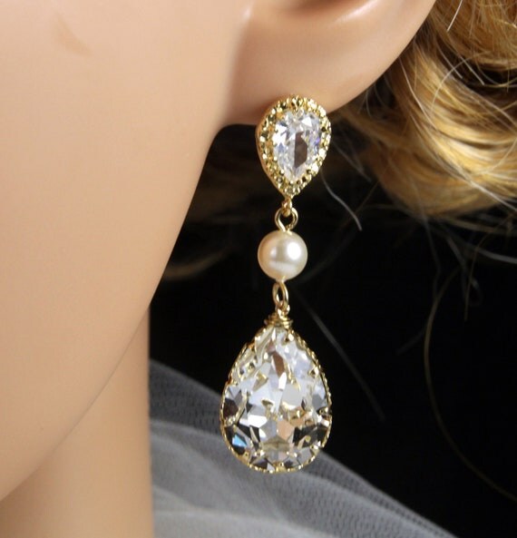 Reine Champagne Gold Crystal Earrings gifts for by GlitzAndLove