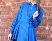 Vtg 1980s Peplum Cool Electric Blue Pinstripe Fun Blouse Posh Top S