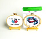 DIY Nerdy Cross-Stitch Kit - VENN DIAGRAM of Love 008- Complete with Geeky Beginner Embroidery Tutorial