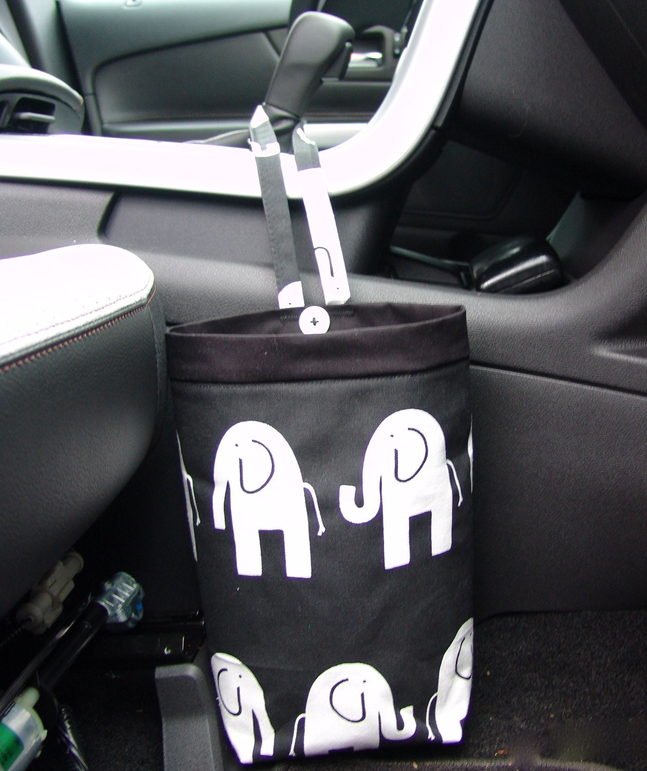Car Bag ELEPHANTS Black and White, Women, Men, Car Litter Bag, Car Bag, Car Accessories, Car Organizer, Car Trash Bag