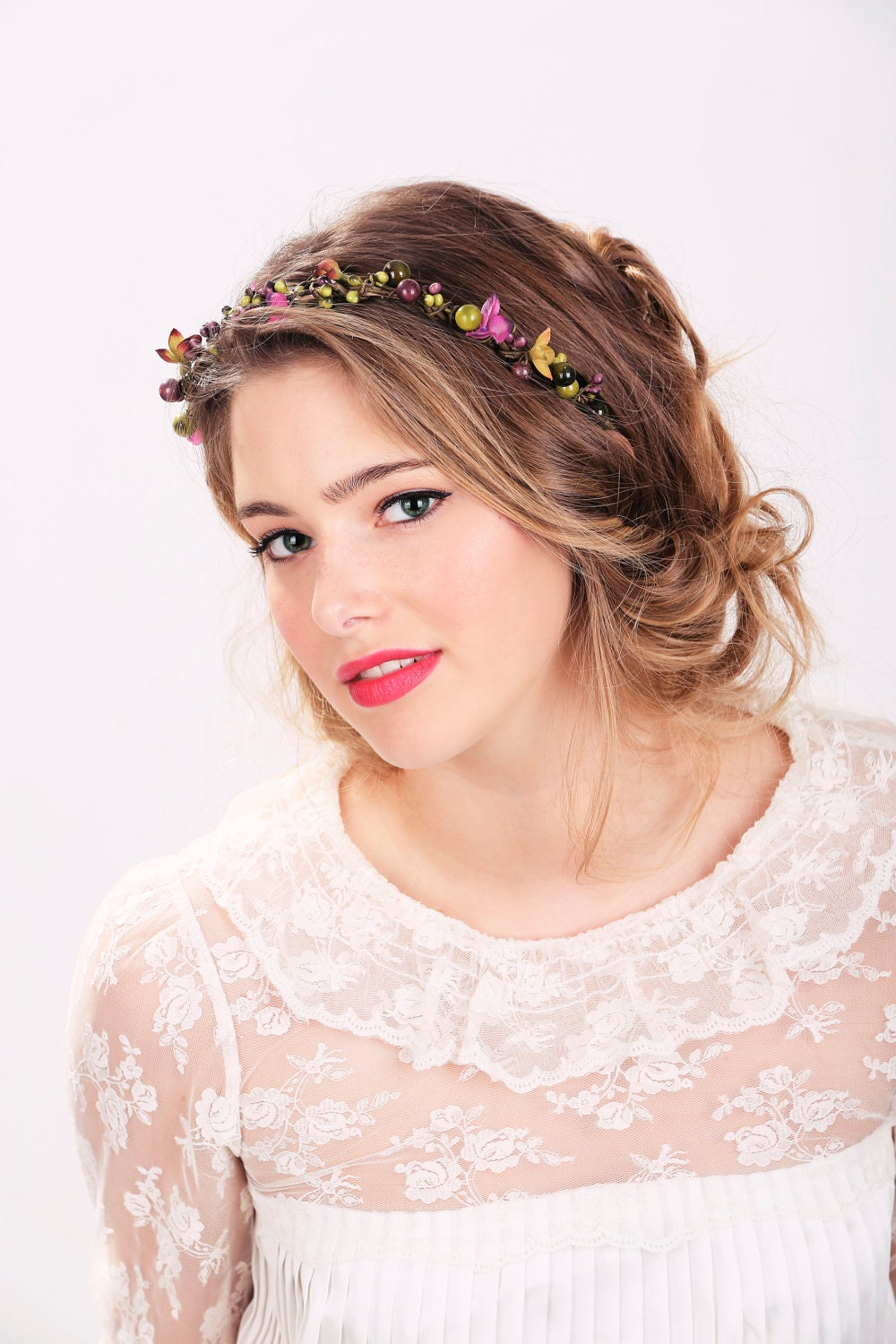 Plum Blossom - natural flower and leaves hair comb by serenitycrystal