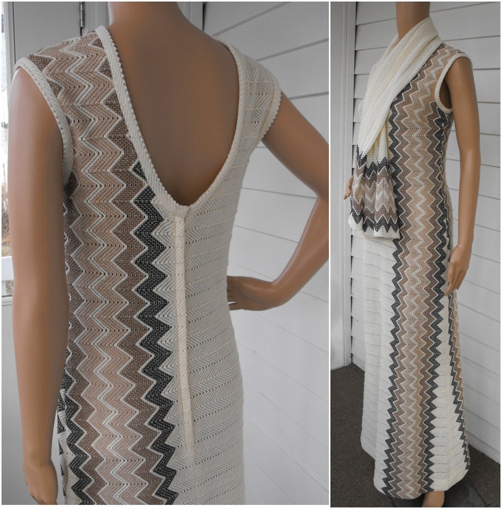 Vintage 70s Dress Sheer Neutral Cream Beige Sleeveless Alfred Werber S M