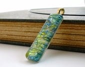 Modern Glass Pendant, Green Dichroic Necklace