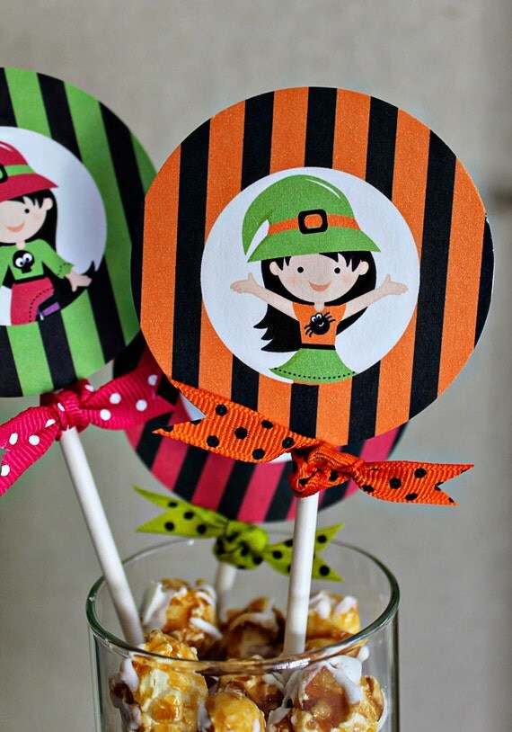 3 Little Witches Theme - Printable Party Tags - Circles -Cupcake Toppers Il_570xn