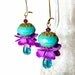 Tropical Flower Earrings in Turquoise and Purple Fuchsia