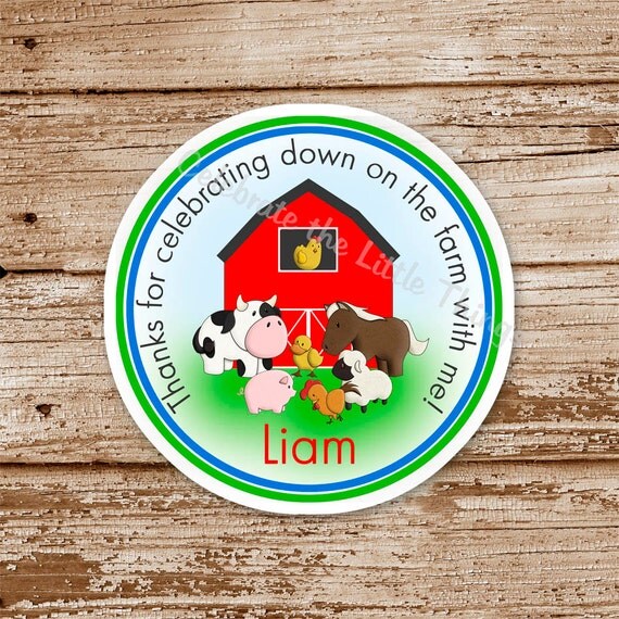 SET of 12 FARM Favor Tags or Stickers : red barn, personalized Il_570xn