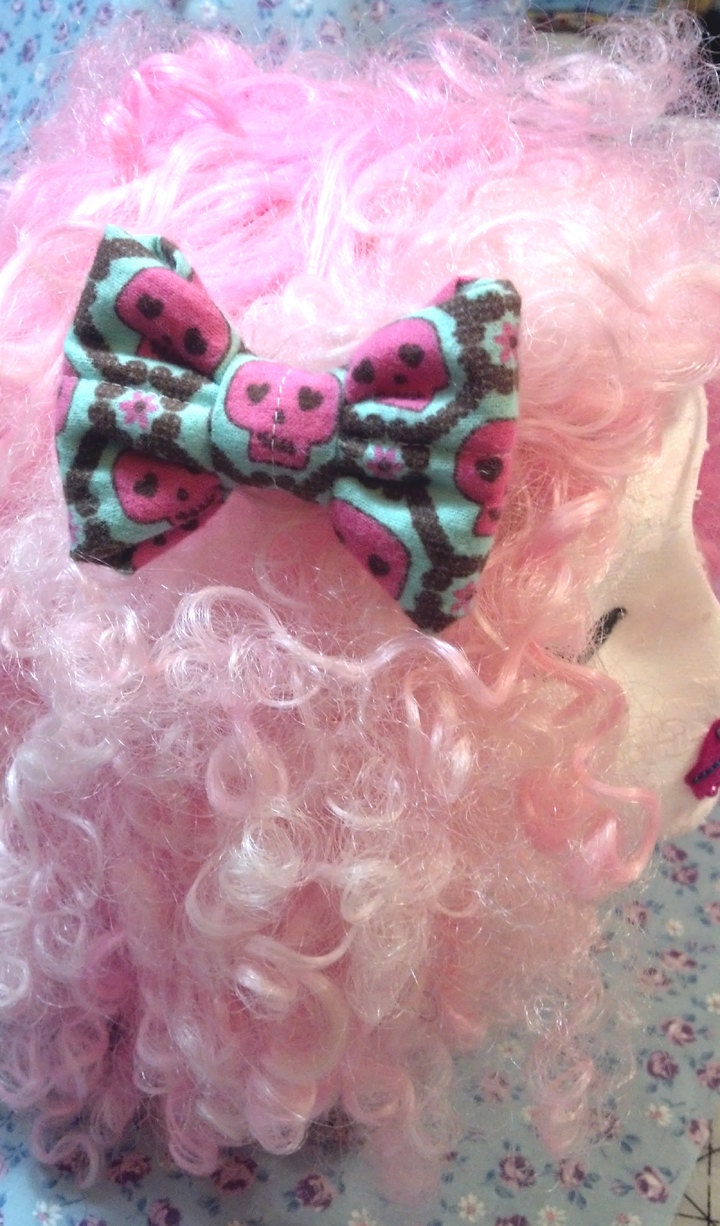 Hot Pink Skulls and Brown Bones Mini Stuffed Nellie Bow