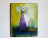 Yello and blue painting ,16"x20" original oil on canvas, May Conposition, fine art still life