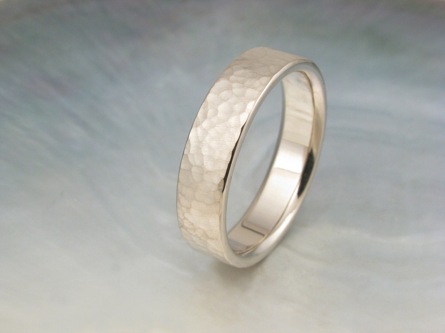 matte wedding band with hammered design -- 6mm wedding ring in 14k palladium white gold