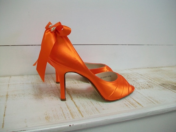 Wedding Shoes - Orange Shoes - Bows On Heels - Orange Wedding - Orange High Heel - Peep Toe - Choose From Over 100 Colors - Bride - Parisxox