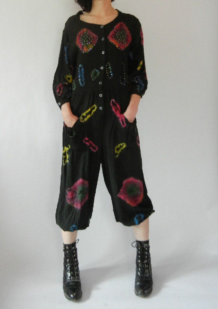 Spring Sale, Vintage Tie Dye Jumpsuit, Size Small, 80's, Unique, Tumblr, Quirky, Comfortable, Rad, Hipster, Oversized