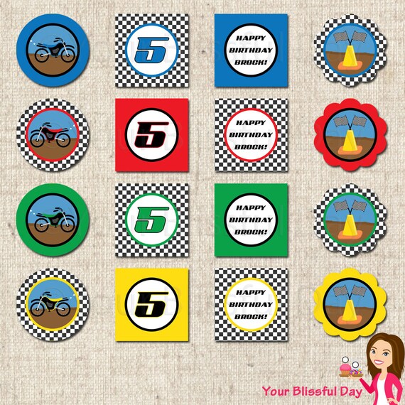 PRINTABLE Personalized Motorbike Party Circles (Your choice of color) Il_570xn