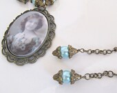 Jewelry set, necklace, jewelry, pendant, dangle earrings, gift for her, drop earrings, romantic jewelry, porcelain cameo
