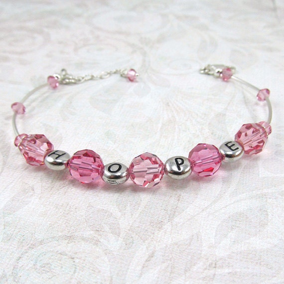 Pink Breast Cancer  Hope Adjustable Silver Awareness Bracelet