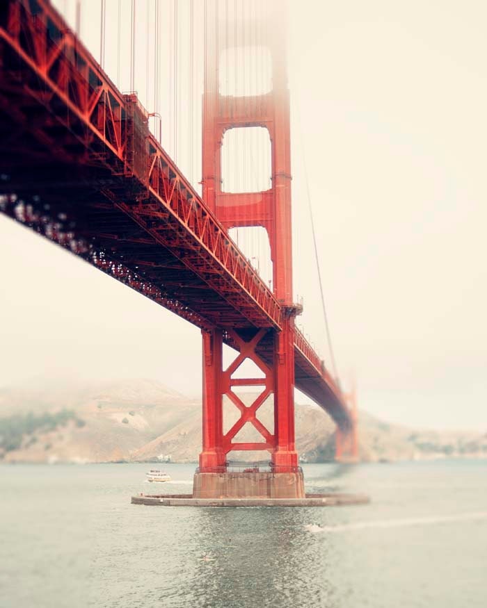 San Francisco Photograph- Red Wall Decor, Golden Gate Bridge, Abstract Photography, Red, Bold, City, Bay, Bold Home Decor