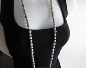 Light Turquoise Recycled Leather Wrap w Natural Bead Necklace