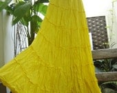 Ariel on Earth - Boho Gypsy Long Tiered Ruffle Cotton Skirt - Fresh Yellow