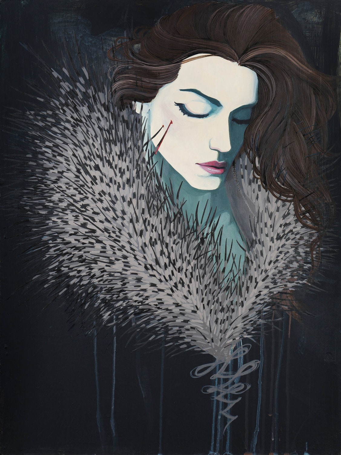 Limited Edition Giclee print, porcupine quilled fur jacket, girl