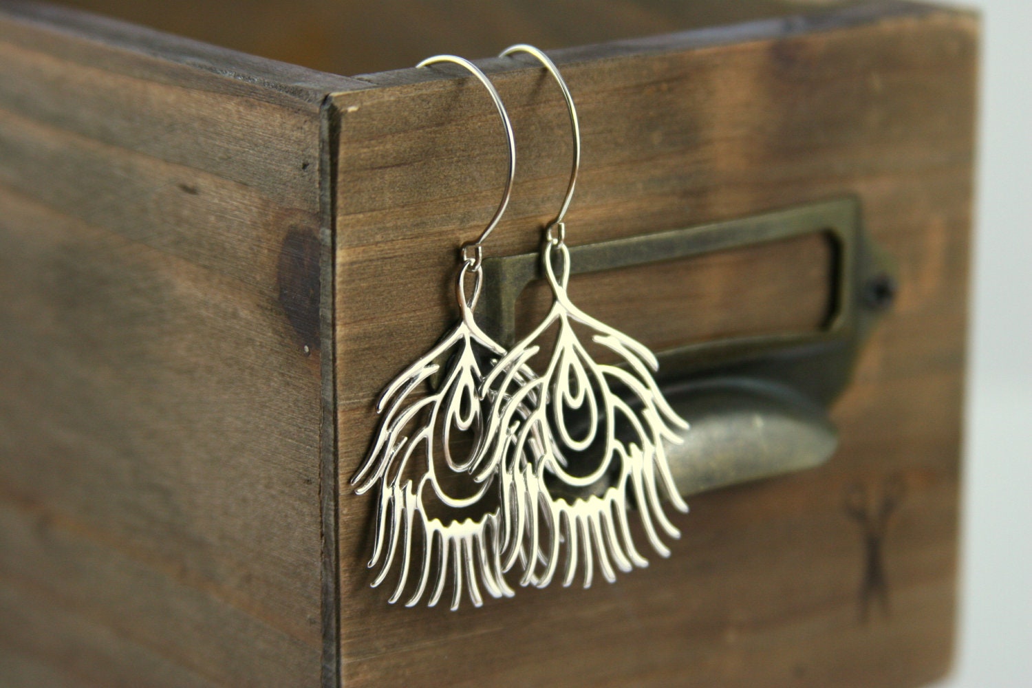 Sterling Silver Peacock Feather Earrings
