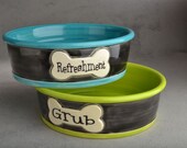 Medium Dog Bowl Set 8" Made To Order Personalized Dog Bowls by Symmetrical Pottery