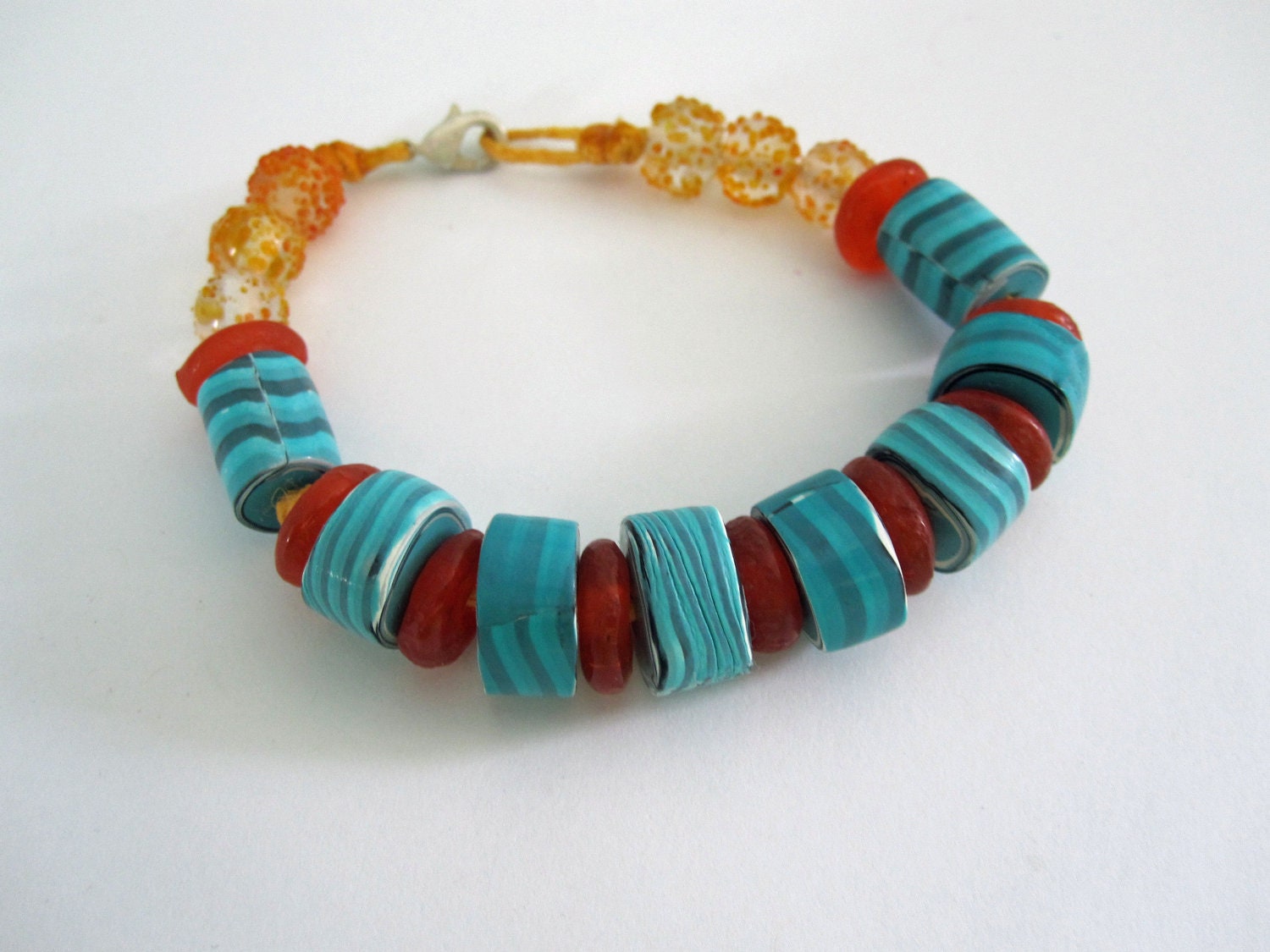 Bracelet, Orange & Turquoise Bracelet, Handmade Turquoise and Orange Handmade Bracelet