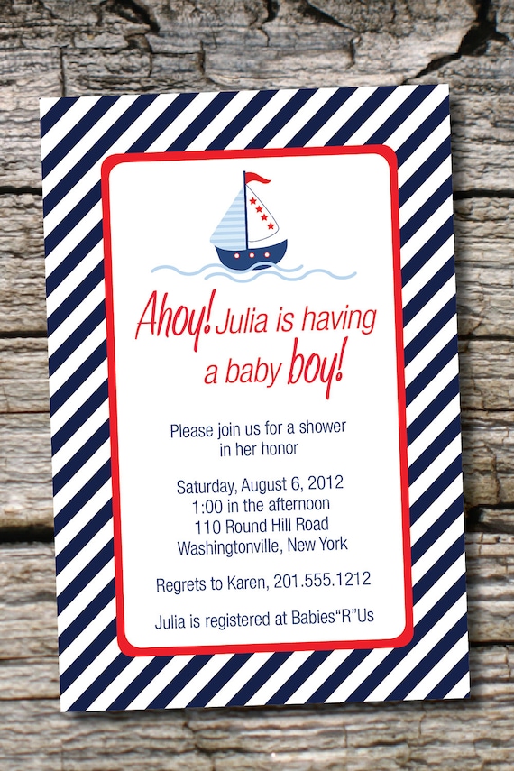 NAUTICAL STRIPE Sailboat Custom Baby Shower Invitation Digital Design - You Print Il_570xn