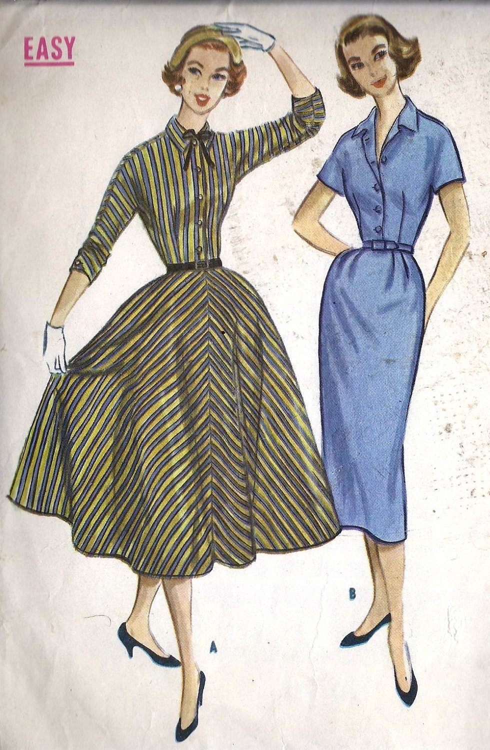 1950s Junior Miss Shirtwaist Dress with Two Skirts Vintage Sewing Pattern, Full or Slim Skirt, McCall's 4269 Bust 34"