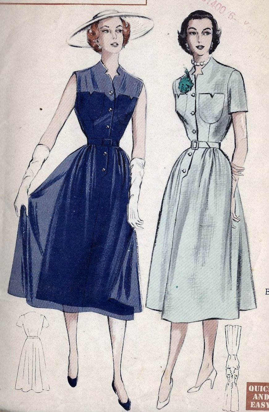 1950s Misses Quick and Easy Casual Summer Dress Vintage Sewing Pattern, Butterick 5676 bust 32"