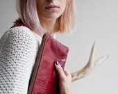 LAST ONE Burgundy Reptile Leather Pouch No. ZPL-1003